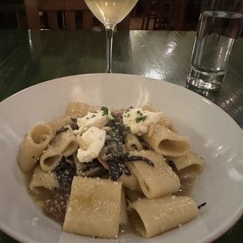La Medusa - Assorted mushroom paccheri pasta with pine nuts and ricotta. - Sicilian Near Me - Seattle, Washington La Medusa - Assorted mushroom paccheri pasta with pine nuts and ricotta. - Sicilian Near Me - Seattle, Washington