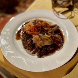 Charlotte's - "Cornish Game Hen (with quinoa, butternut squash, pickled sweet peppers and rosemary sauce)