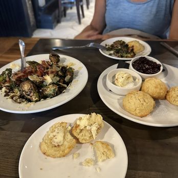 B Matthews Eatery - Shaved Brussel Sprouts and biscuits. - New American Near Me - Savannah, Georgia