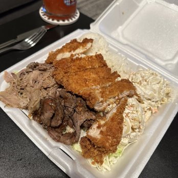 Mo' Bettahs Hawaiian Style Food - Da big Boy (3 meats) chicken katsu, teriyaki steak and kalua pig - Hawaiian Near Me - Mansfield, Texas
