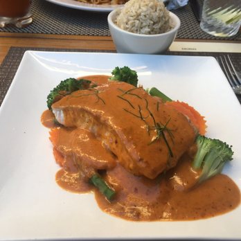 Turmeric Thai Kitchen - Grilled Salmon with veggies and curry sauce - Thai Near Me - La Jolla, California Turmeric Thai Kitchen - Grilled Salmon with veggies and curry sauce - Thai Near Me - La Jolla, California