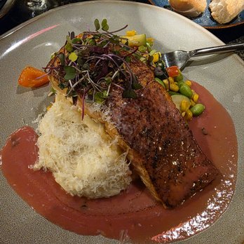 Amber Lantern Restaurant - This is the salmon and mashed potatoes with mixed veggies and pink sauce. Get this with a different sauce or no sauce - Seafood Near Me - Chesapeake, Virginia Amber Lantern Restaurant - This is the salmon and mashed potatoes with mixed veggies and pink sauce. Get this with a different sauce or no sauce - Seafood Near Me - Chesapeake, Virginia