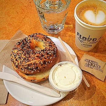 Café UNITED - Grain bagel and cafe au lait... - Coffee & Tea Near Me - Portland, Oregon