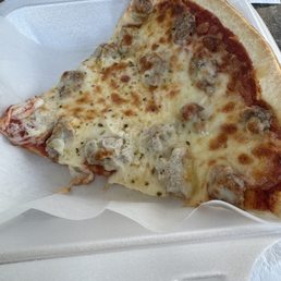 Slice of sausage pizza. Slice of sausage pizza.