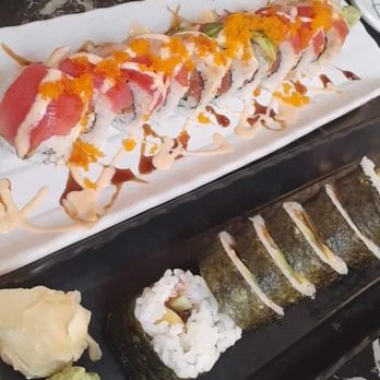 Sushi Daruma - In this photo is a "Love roll" and "Futomaki roll" - Sushi Bars Near Me - Salinas, California Sushi Daruma - In this photo is a "Love roll" and "Futomaki roll" - Sushi Bars Near Me - Salinas, California
