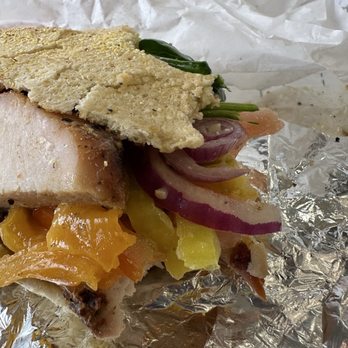 Roaster's Market - Turkey and cheddar hoagie. You can see that the bottom bun was not sliced well. The veggies were fresh. - Coffee & Tea Near Me - Ada, Oklahoma