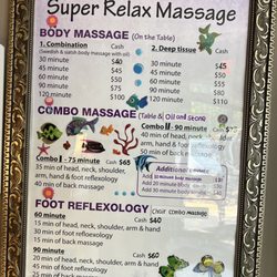Super Relax Massage - Prices
