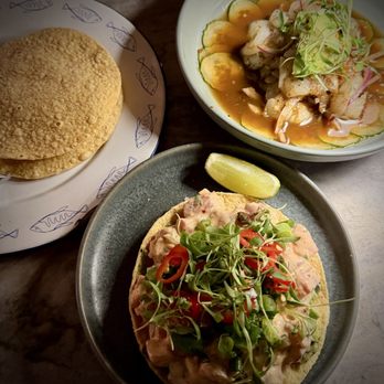 Loreto - Aguachiles negros (top) great! and CDMX tostada good! - Seafood Near Me - Los Angeles, California