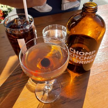 Chomp Kitchen and Drinks - Chomp Manhattan with an Amarena Cherry on the bottom. - American Near Me - Providence, Rhode Island