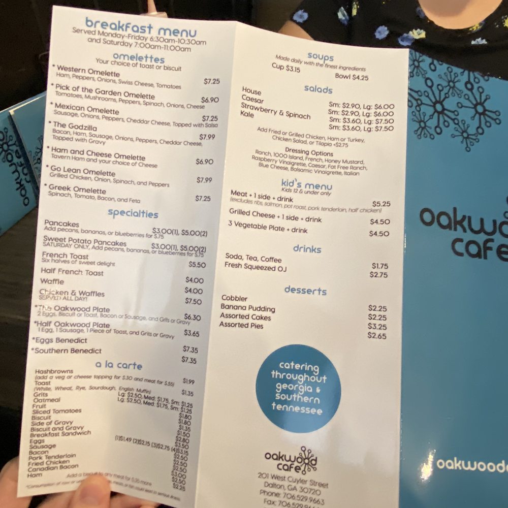 Oakwood Cafe - Menu back - Southern Near Me - Dalton, Georgia Oakwood Cafe - Menu back - Southern Near Me - Dalton, Georgia