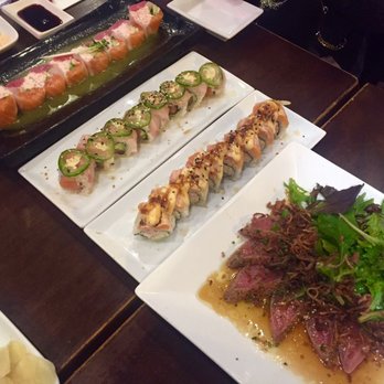 Awesome Sushi - Left to right: Z-2, Awesome Roll, Amazing Eight Roll, Seared Tuna Sashimi - Japanese Near Me - Long Beach, California