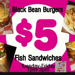 Queens Kitchen - Options: Black Bean Burger, Fish (Basa, Catfish, Salmon Sandwich, BBQ Mushroom Sandwich, Jackfruit Sandwich, Veggie Burger
