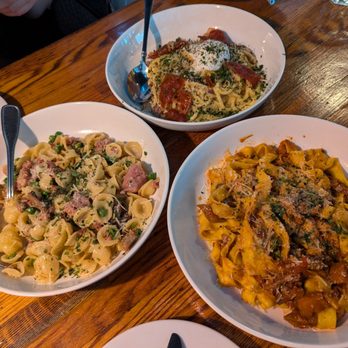 il vecchio - from left clockwise: orecchiette boscaiola ($24), carbonara ($24), lamb pappardelle ($26) - Italian Near Me - Pacific Grove, California il vecchio - from left clockwise: orecchiette boscaiola ($24), carbonara ($24), lamb pappardelle ($26) - Italian Near Me - Pacific Grove, California