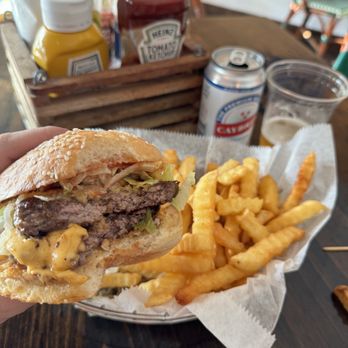 Seven Mile Burger - Double 7 Burger w/fries - Burgers Near Me - Grand Cayman, Florida Seven Mile Burger - Double 7 Burger w/fries - Burgers Near Me - Grand Cayman, Florida