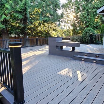 RTI Services - 793 square feet of Wolf brand PVC decking with Timbertech "Radiance Rail" plus post cap lights and stair riser lights. - Decks & Railing Near Me - Lynnwood, Washington RTI Services - 793 square feet of Wolf brand PVC decking with Timbertech "Radiance Rail" plus post cap lights and stair riser lights. - Decks & Railing Near Me - Lynnwood, Washington