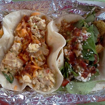 Mellizoz Tacos - migas and fried avocado tacos, respectively - Tex-Mex Near Me - Austin, Texas
