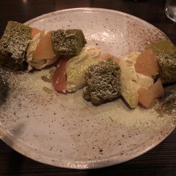 Heritage - Green Tea "Cheesecake" dessert with candied ginger and grapefruit. This was very heavy but SO DELICIOUS. - New American Near Me - Richmond, Virginia