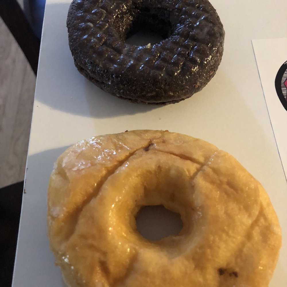 Solid chocolate and plain glazed Solid chocolate and plain glazed