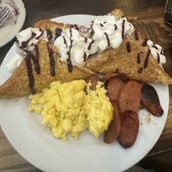 The Granary - French toast with andouille sausage and eggs - American Near Me - Billings, Montana The Granary - French toast with andouille sausage and eggs - American Near Me - Billings, Montana