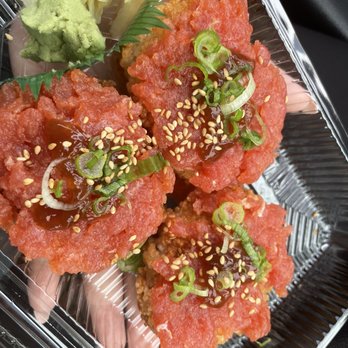 Sushi Island - Spicy tuna crunch (2 a la carte orders, but I just couldn't help eating one before taking a photo)... my favorite! - Sushi Bars Near Me - Gardena, California