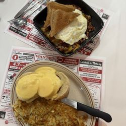 New Hamburg Diner - Meat lover casserole and eggs Benedict