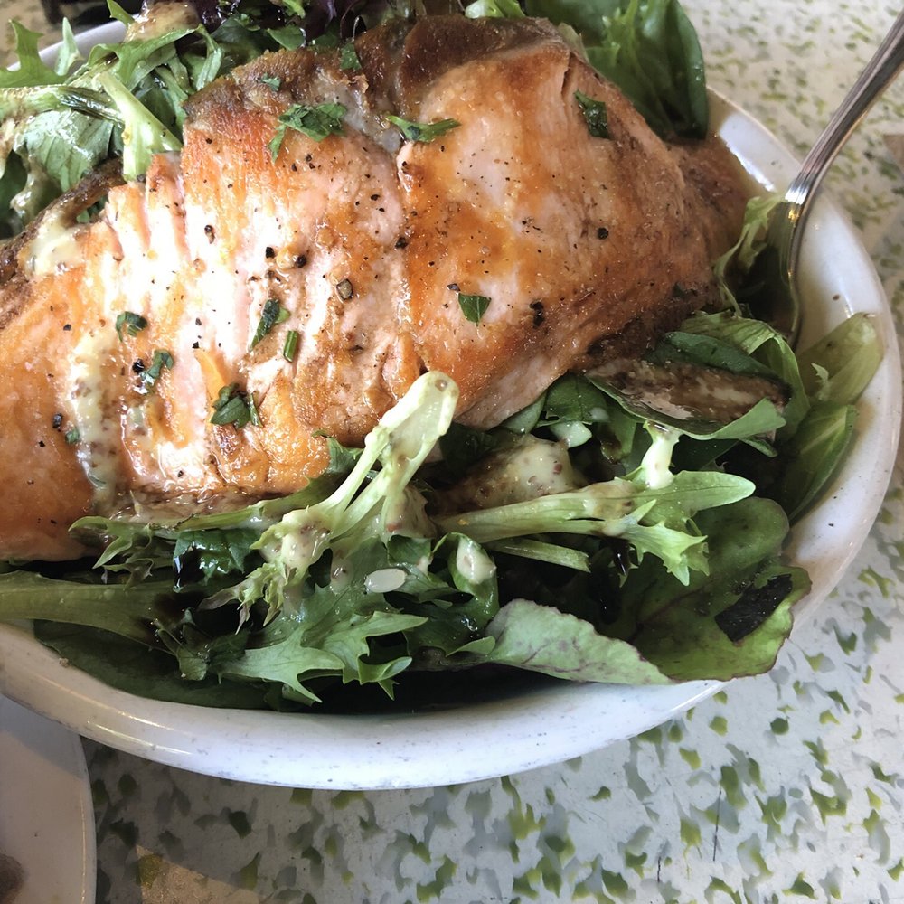 Tinleaf Fresh Kitchen - Salmon added to a Simple Salad! - New American Near Me - Carlsbad, California Tinleaf Fresh Kitchen - Salmon added to a Simple Salad! - New American Near Me - Carlsbad, California