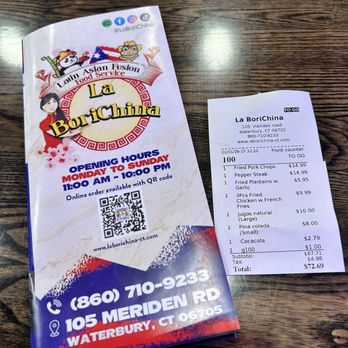 La Bori China - Menu and receipt - Chinese Near Me - Waterbury, Connecticut La Bori China - Menu and receipt - Chinese Near Me - Waterbury, Connecticut