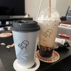 Hot jasmine milk tea, brown sugar milk tea