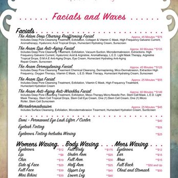 Anam Spa - The New Menu for Facials and Waxes as of February 2017 - Nail Salons Near Me - San Juan, Puerto Rico