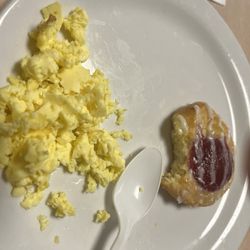 Bear Canyon Rehabilitation Center - Another breakfast scrambled eggs with cheese danish. Only a plastic spoon to eat with.