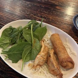 Egg Roll, Dumplings, Side Baby Spinach Salad