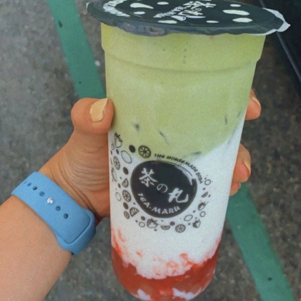 Tea Maru - Strawberry Fluffy Matcha with strawberry boba - Bubble Tea Near Me - Irvine, California