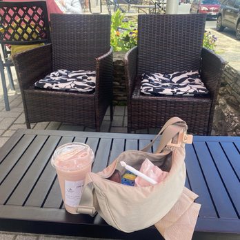 Kushala Sip Coffee House - Outdoor seating in front. - Coffee & Tea Near Me - Stoneham, Massachusetts