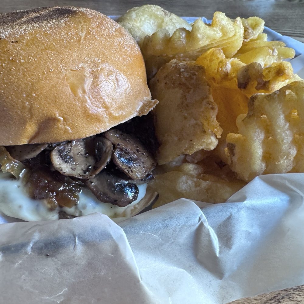 Cast Iron Craft House - Mushroom and caramelized onions and havarti cheese but and fries. - Cocktail Bars Near Me - Warrenton, Virginia Cast Iron Craft House - Mushroom and caramelized onions and havarti cheese but and fries. - Cocktail Bars Near Me - Warrenton, Virginia