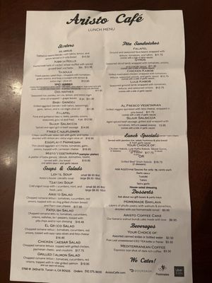 Menu photo 1 Aristo Cafe Torrance, CA Menu photo 1 Aristo Cafe Torrance, CA