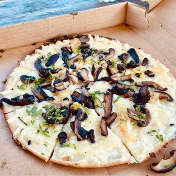 TimberFire Pizza - The Fungus Among Us, made gluten free and vegan! Premade GF crust, vegan cheese, no sauce but all the toppings. / Oct 2022 - Pizza Near Me - Phillipston, Massachusetts