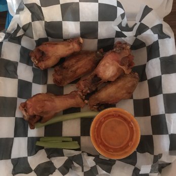 Cheetah Bs - "6" wings and "celery" with "ranch" and hot sauce on the side. Pretty sad takeout box. - American Near Me - Petersburg, West Virginia