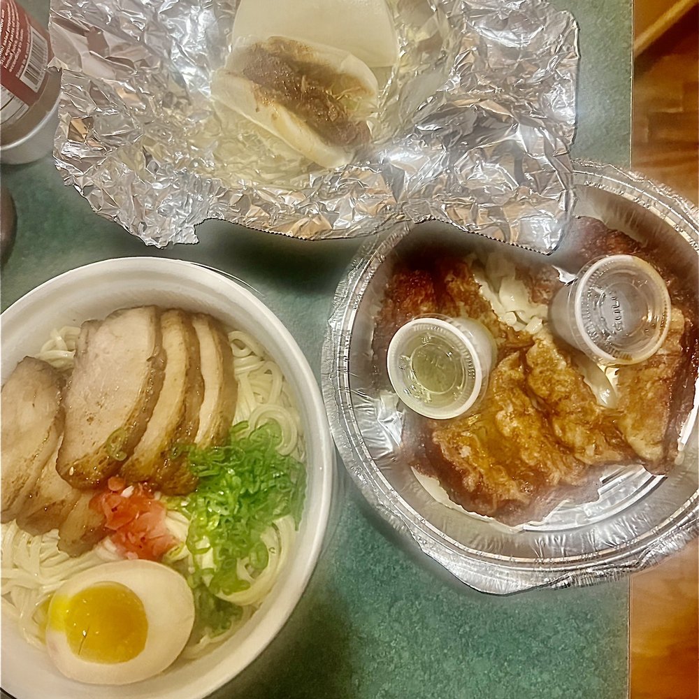Chashu Ramen, Gyoza, Marbled Pork Bun