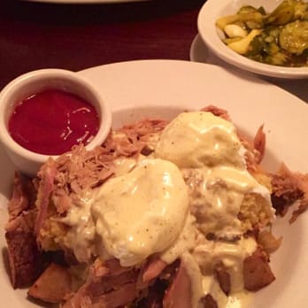 Chicago q - Smoked chicken eggs benedict. (Top: Steak and eggs) - Barbeque Near Me - Chicago, Illinois