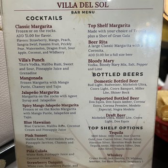 Villa Del Sol - Bar Menu - Tex-Mex Near Me - Azle, Texas