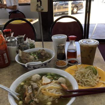Trieu Chau Restaurant - Hu Tieu Nam Vang and Porkbone soup  with fried fresh garlic and ice coffee today. - Vietnamese Near Me - Santa Ana, California