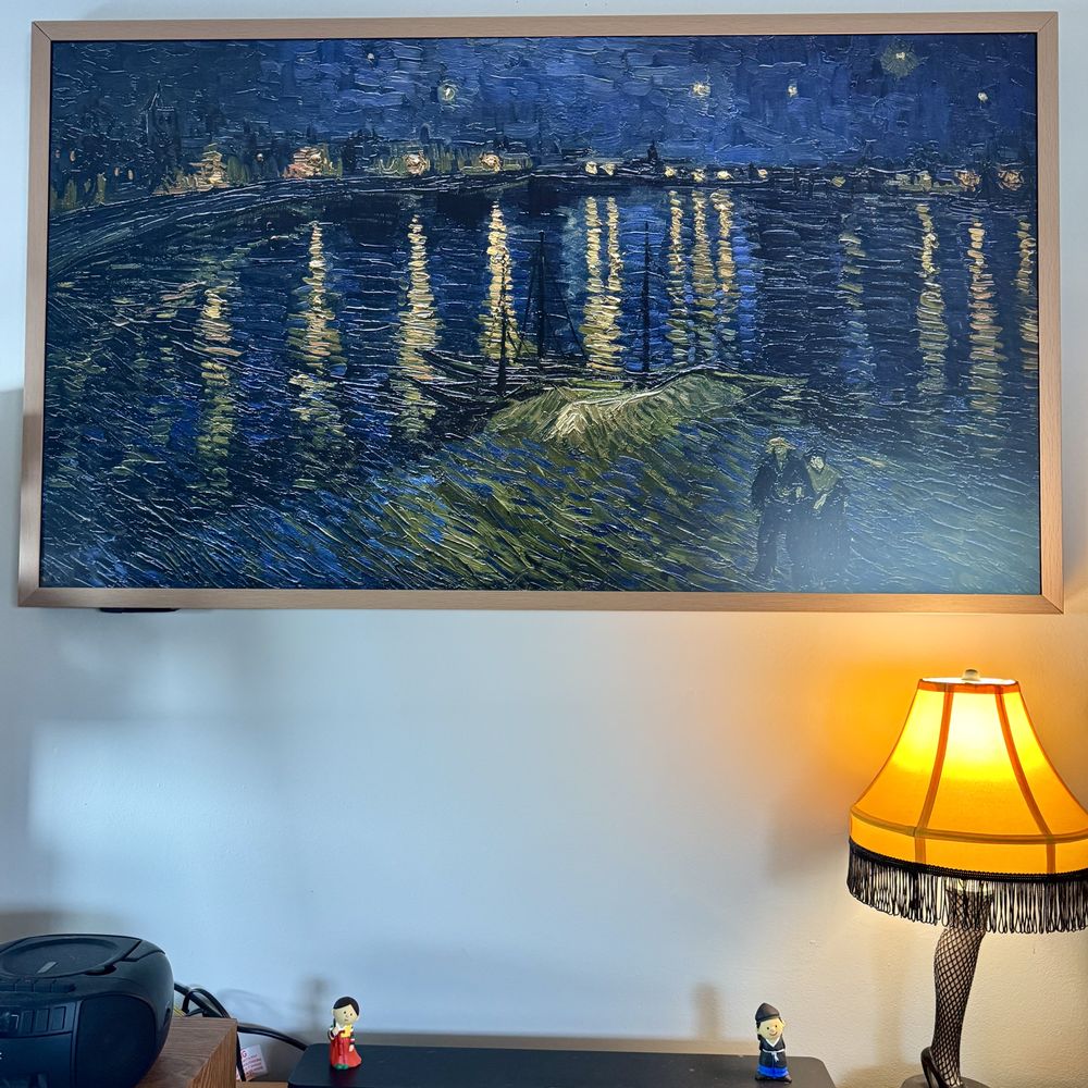 Trusty Justin - Canvas TV wall-mounted n bedroom with all wires neatly hidden. - Handyman Near Me - Orange, California Trusty Justin - Canvas TV wall-mounted n bedroom with all wires neatly hidden. - Handyman Near Me - Orange, California