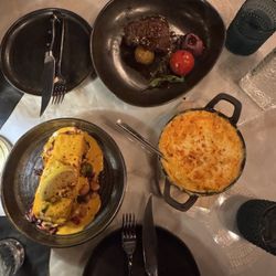 Mac and cheese. Salmon. Steak.