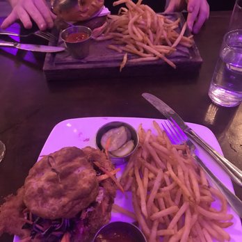 Stone & Rail - (Top) lamb burger, (bottom) fried chicken biscuit - Gastropubs Near Me - Glen Rock, New Jersey Stone & Rail - (Top) lamb burger, (bottom) fried chicken biscuit - Gastropubs Near Me - Glen Rock, New Jersey