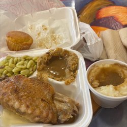 SYI Express Cafe - Turkey wing and 3 sides (Lima beans, stuffing, mash pots)