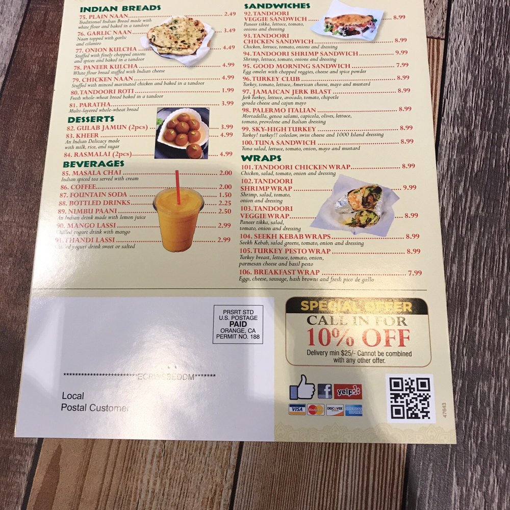 Tandoori Eats - Back page of menu. - Indian Near Me - Los Angeles, California Tandoori Eats - Back page of menu. - Indian Near Me - Los Angeles, California