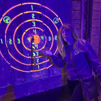 Dueling Axes - I could not believe I hit the bullseye. Black lights make for weird pics. haha - Axe Throwing Near Me - Las Vegas, Nevada Dueling Axes - I could not believe I hit the bullseye. Black lights make for weird pics. haha - Axe Throwing Near Me - Las Vegas, Nevada