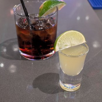 The Tipsy Fox - Pineapple Pick me up shot - 0.5 oz tequila, 0.25 oz pineapple juice, 0.25oz triple sec, followed with lime & Rum and Coke - Pubs Near Me - Burlington, Ontario The Tipsy Fox - Pineapple Pick me up shot - 0.5 oz tequila, 0.25 oz pineapple juice, 0.25oz triple sec, followed with lime & Rum and Coke - Pubs Near Me - Burlington, Ontario