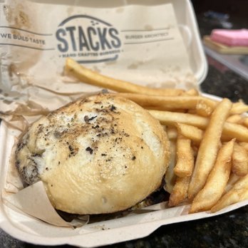 Stacks - Stacks double patty with gluten free bun and fries - Food Trucks Near Me