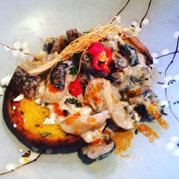 Medley of mushrooms on polenta bread